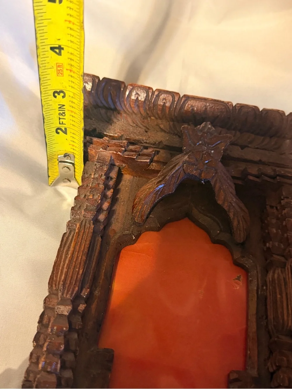 Vintage Hand Carved Wood Picture Frame Tramp Art Style Folk Art Ornate Art